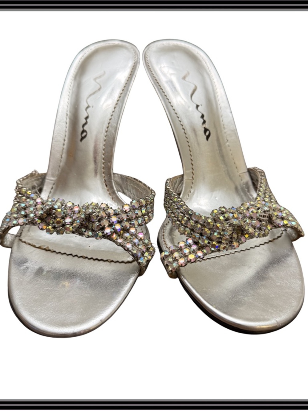 Nina Silver Rhinestone Strappy Heels Womens Size 7M Formal Prom Bridal Formal - Picture 6 of 16